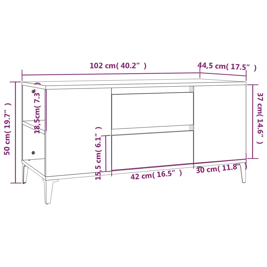 tv-bord 102x44,5x50 cm konstrueret træ brun egetræsfarve