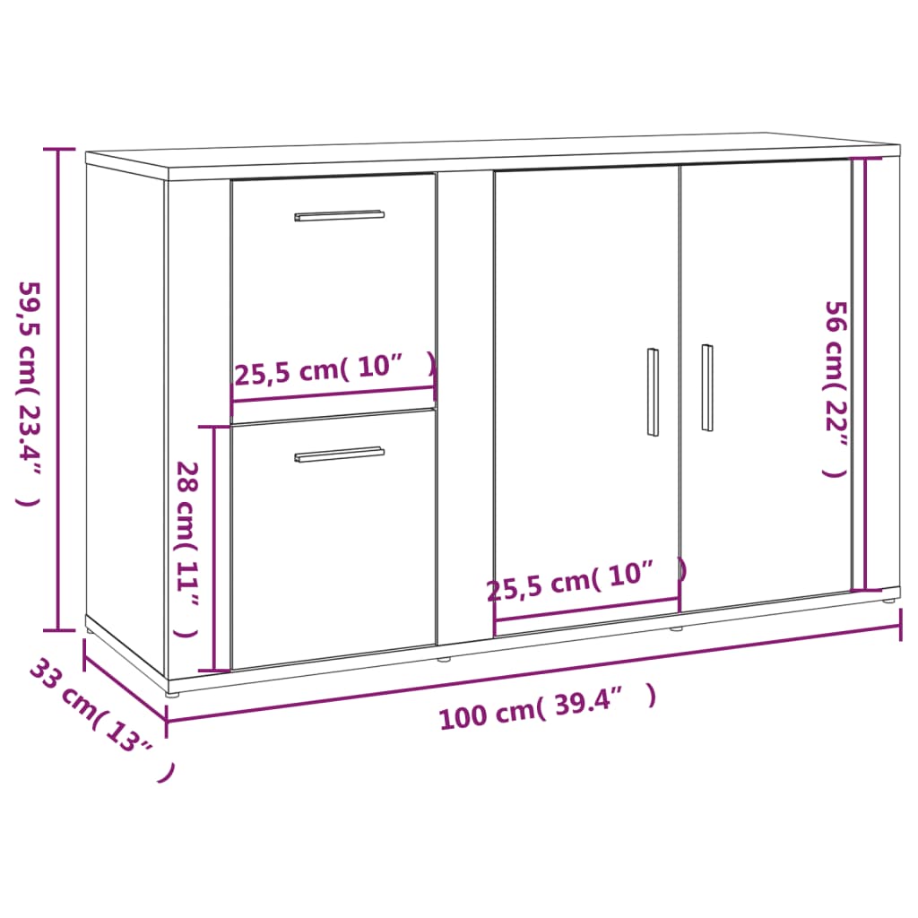 skænk 100x33x59,5 cm konstrueret træ sonoma-eg