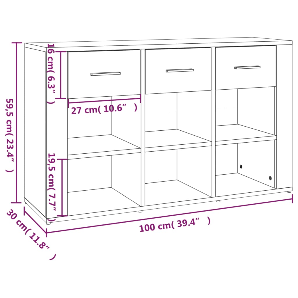 skænk 100x30x59,5 cm konstrueret træ hvid