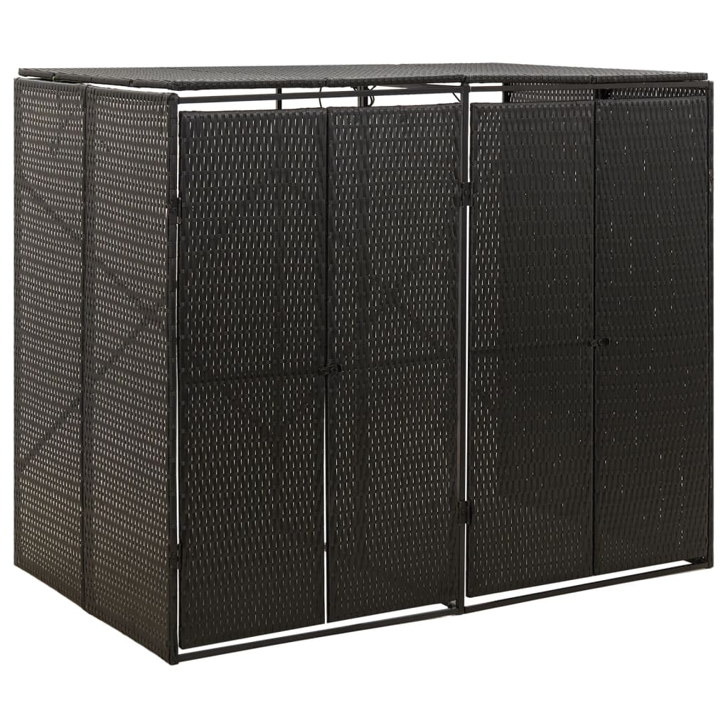 dobbelt skraldespandsskjuler 140x80x117 cm polyrattan sort