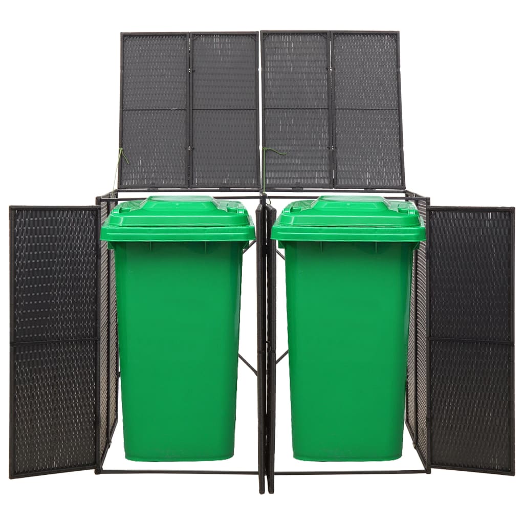 dobbelt skraldespandsskjuler 140x80x117 cm polyrattan sort