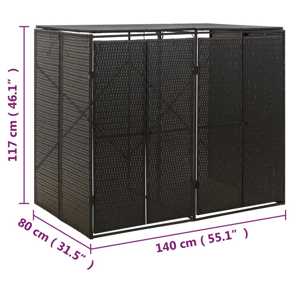 dobbelt skraldespandsskjuler 140x80x117 cm polyrattan sort