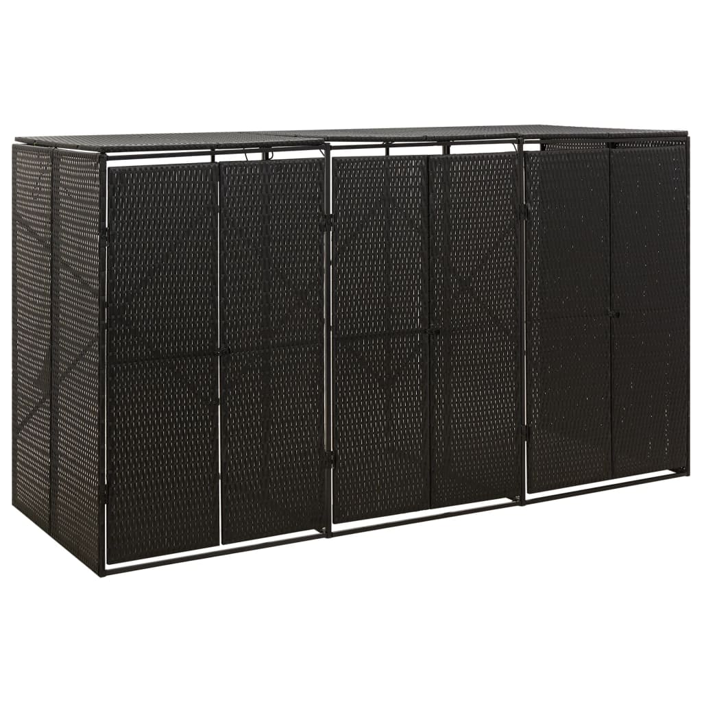 tredobbelt skraldespandsskjuler 207x80x117 cm polyrattan sort