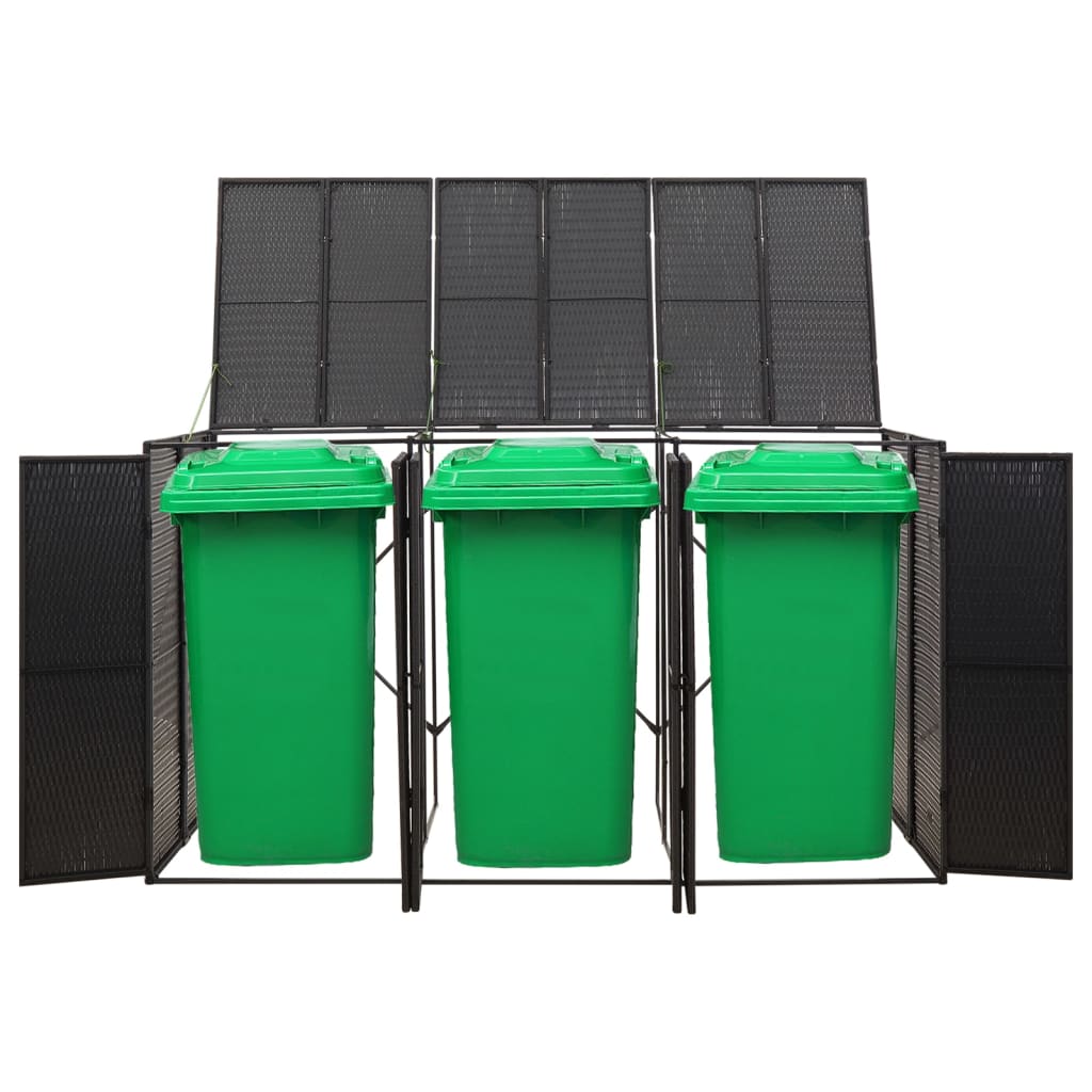 tredobbelt skraldespandsskjuler 207x80x117 cm polyrattan sort
