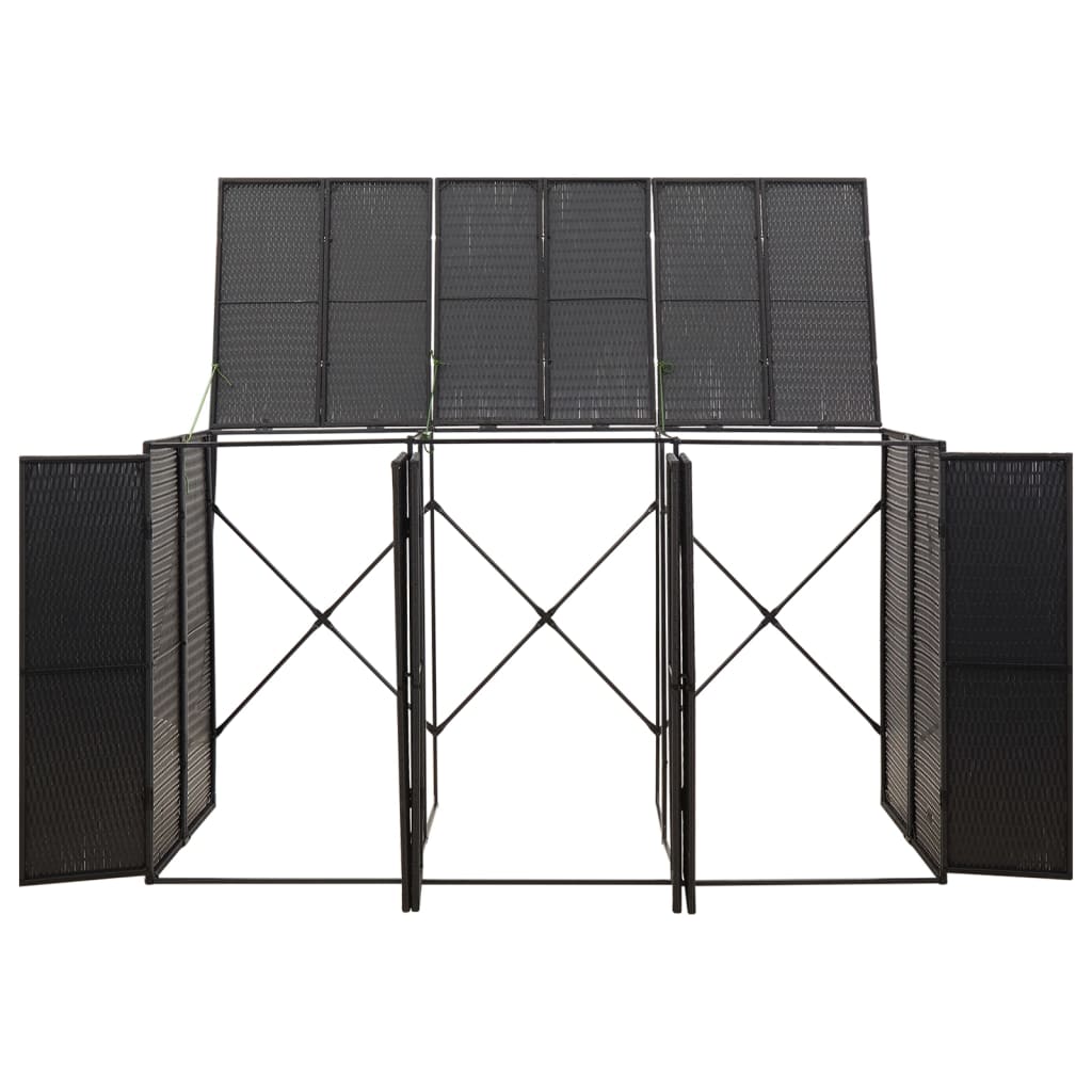 tredobbelt skraldespandsskjuler 207x80x117 cm polyrattan sort