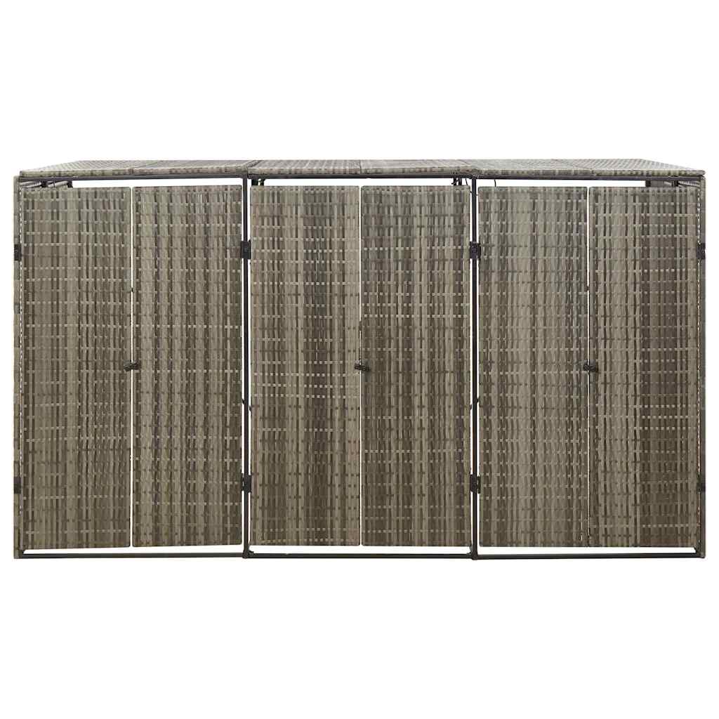 tredobbelt skraldespandsskjuler 207x80x117 cm polyrattan grå