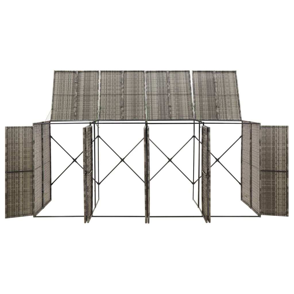 firdobbelt skraldespandsskjuler 274x80x117 cm polyrattan grå