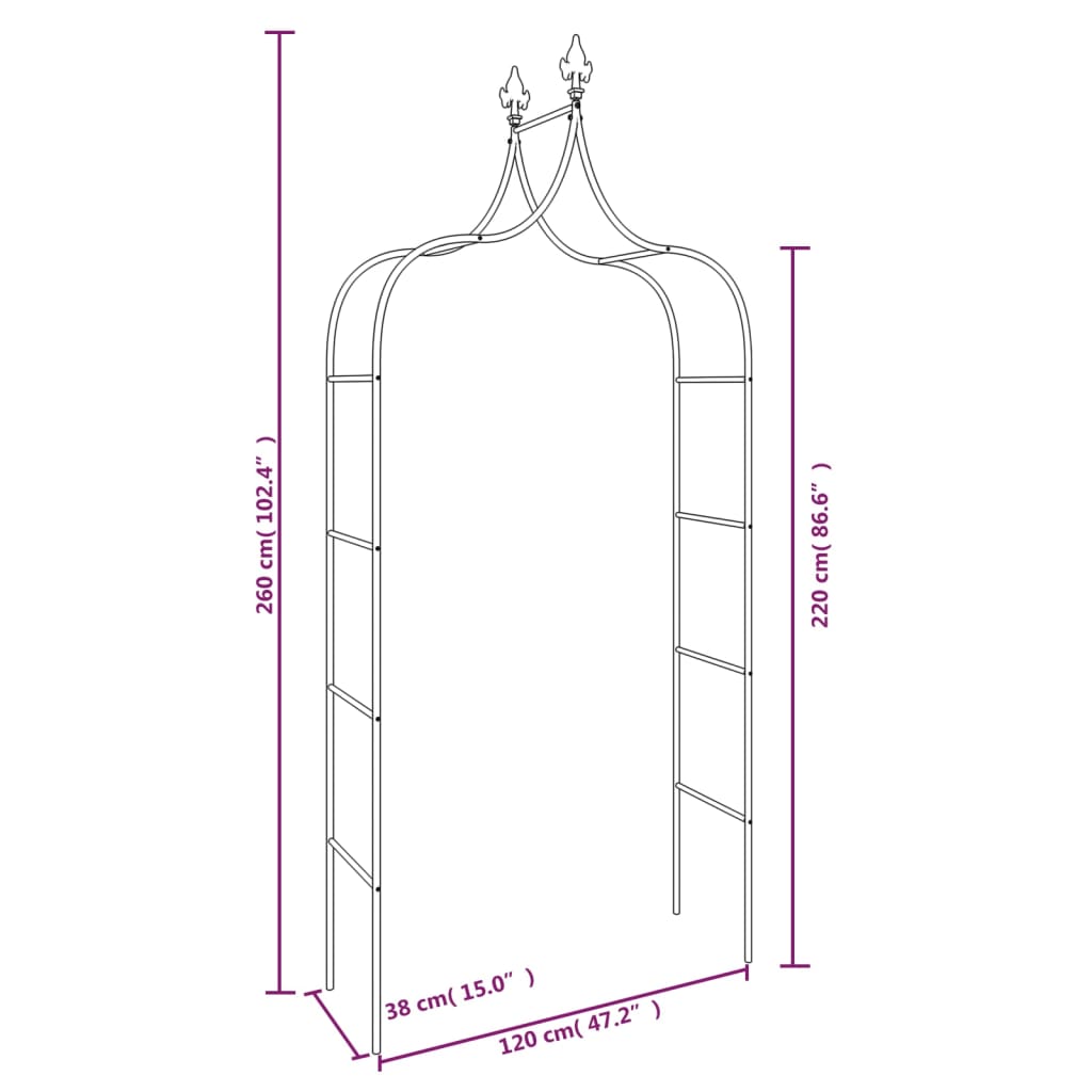 havebuer 2 stk. 120x38x260 cm stål sort