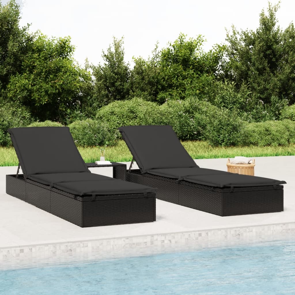 liggestol 1 stk. med hynde 201x55x62 cm polyrattan sort