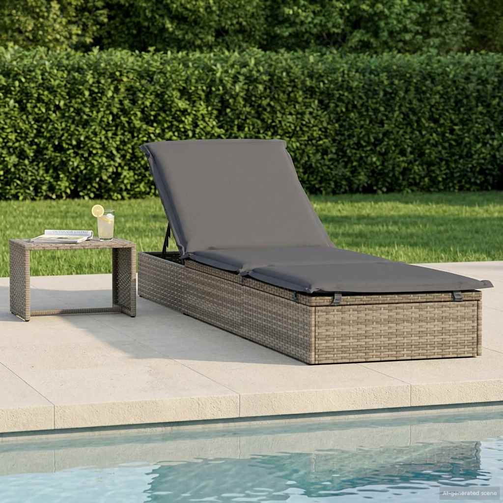 liggestol 1 stk. med bord polyrattan grå