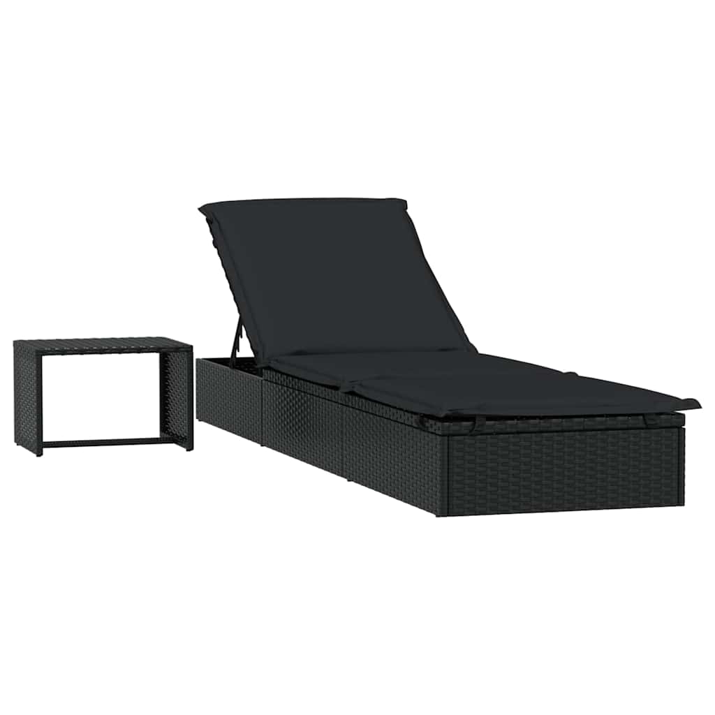 liggestol 1 stk. med bord polyrattan sort