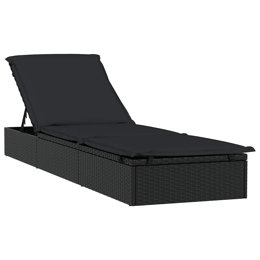 liggestol 1 stk. med bord polyrattan sort