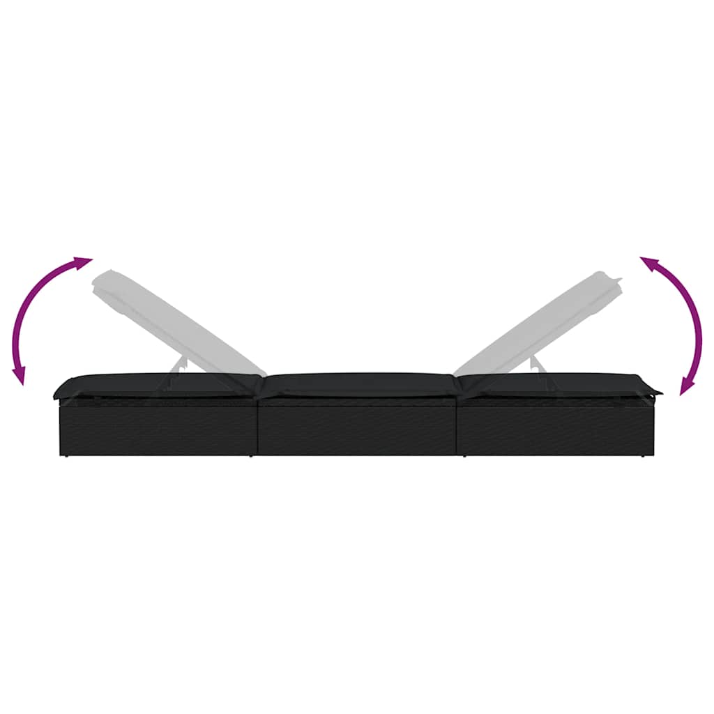 liggestol 1 stk. med bord polyrattan sort