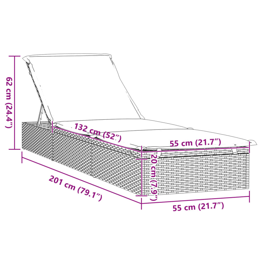 liggestole 2 stk. med bord polyrattan grå