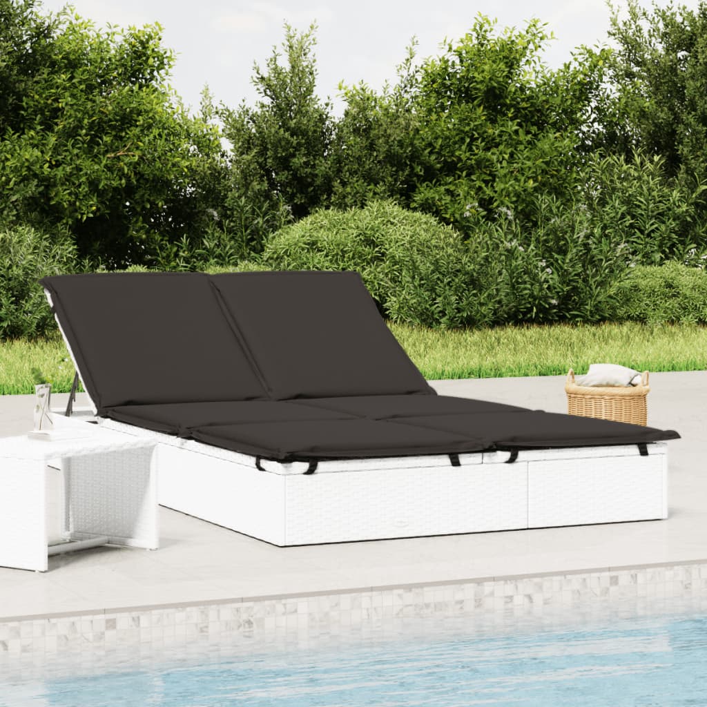 2-personers solseng med hynder polyrattan hvid