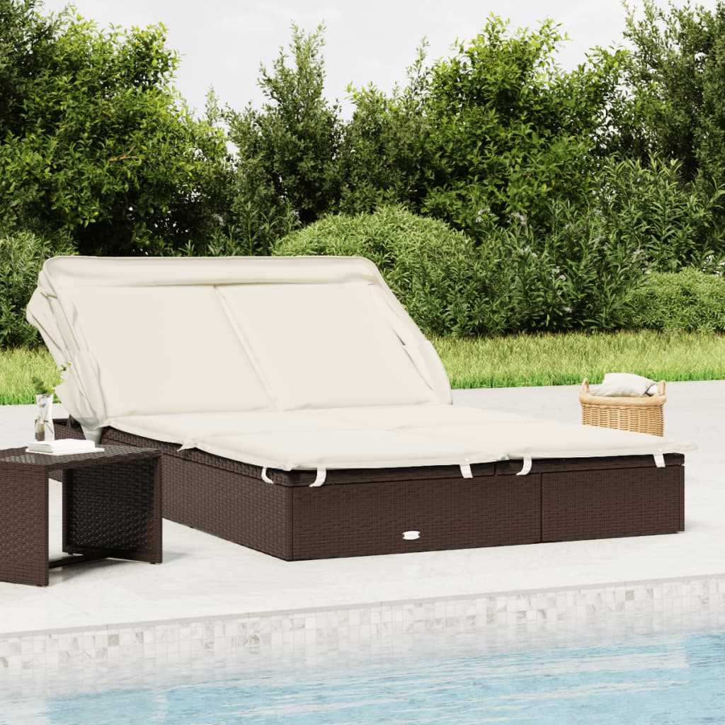 2-personers solseng med foldbart tag 213×118×97 cm - polyrattan, brun