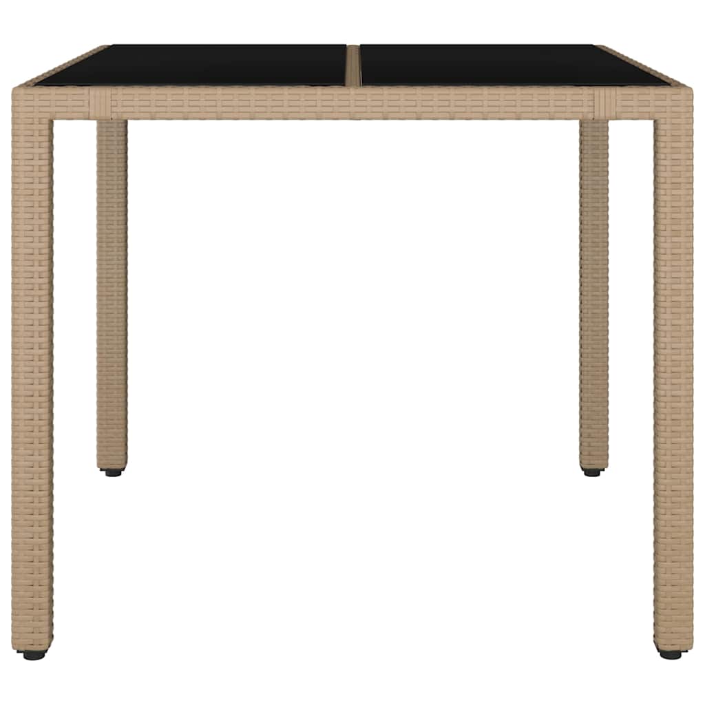 havebord med glasbordplade polyrattan og hærdet glas beige