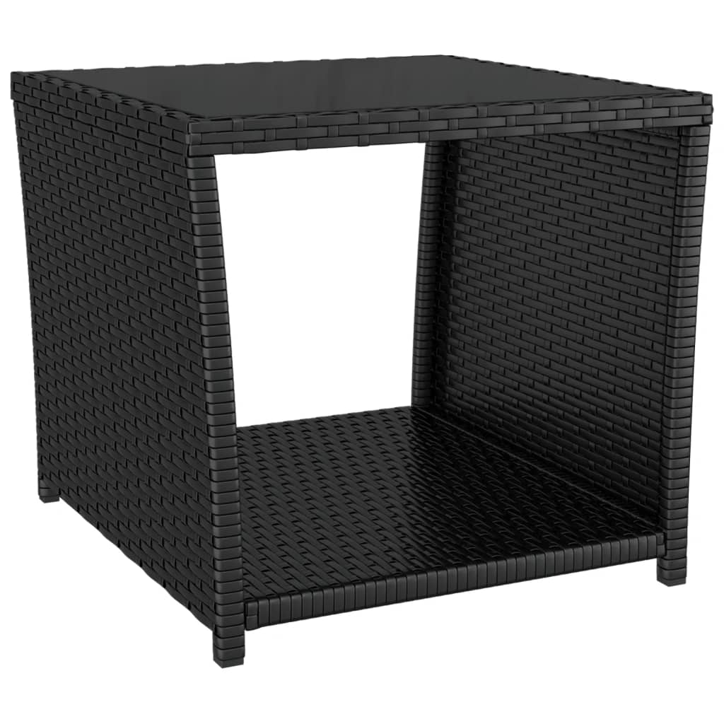 havebord med glasbordplade polyrattan og hærdet glas sort
