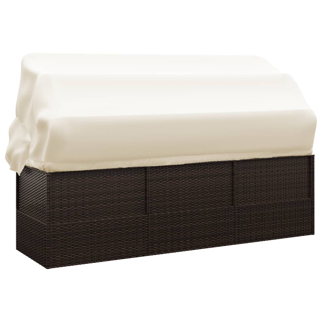 udendørs loungesofa med tag og hynder polyrattan brun