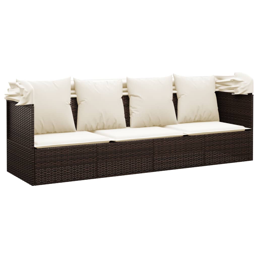 udendørs loungesofa med tag og hynder polyrattan brun