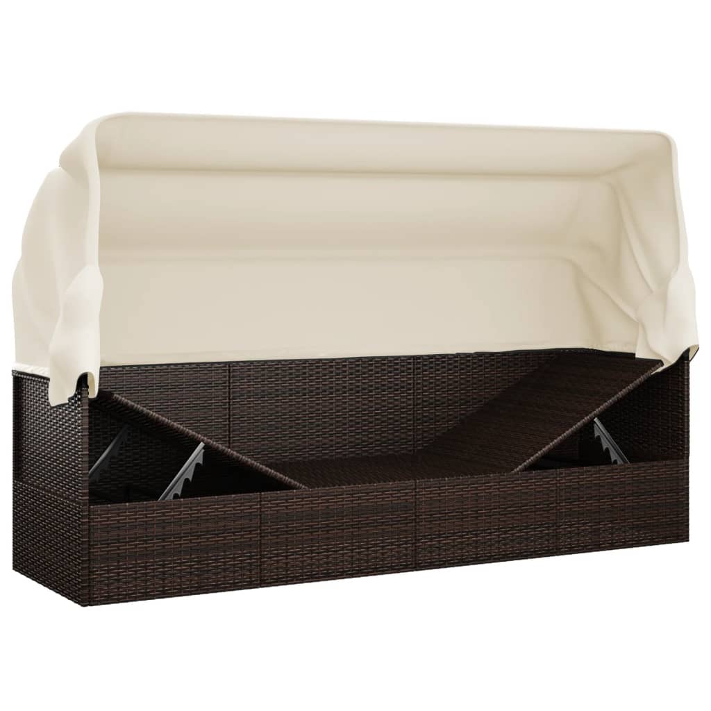 udendørs loungesofa med tag og hynder polyrattan brun