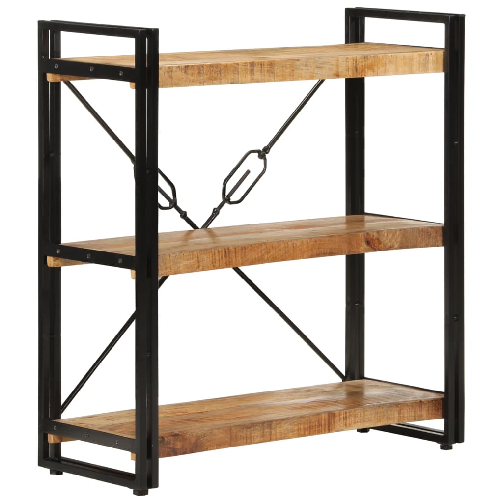 bogreol med 3 hylder 77x30x80 cm massivt mangotræ og jern