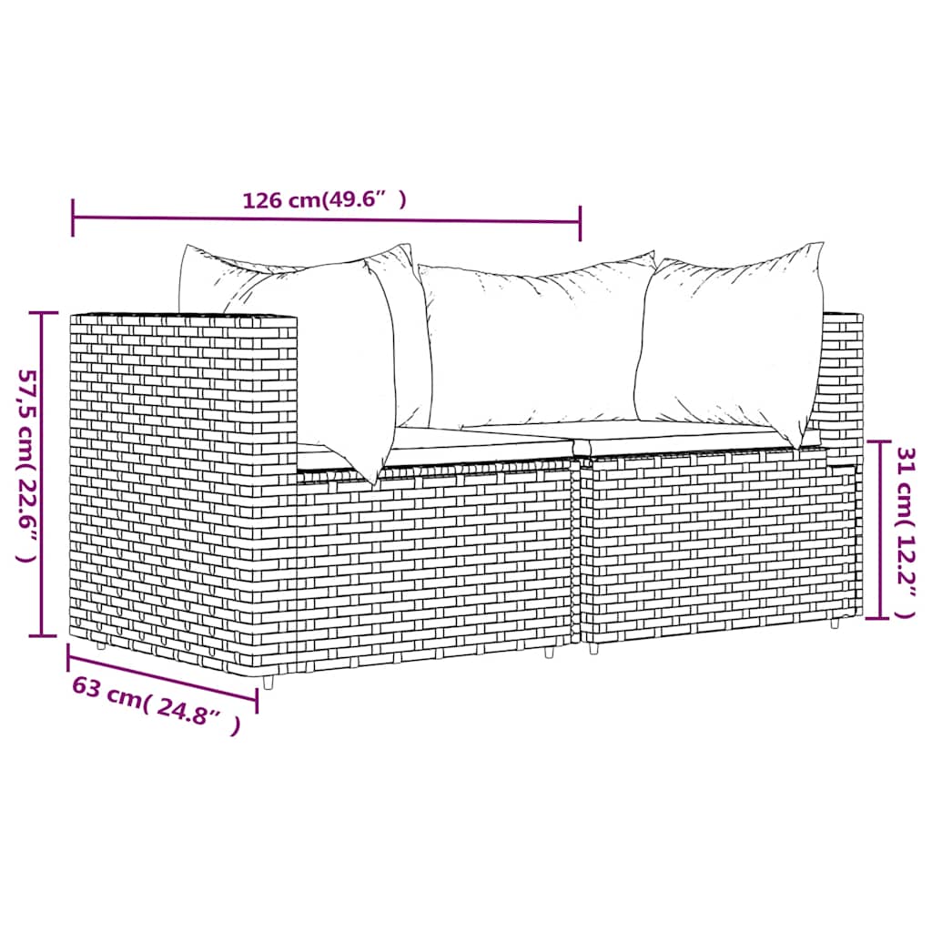 hjørnemoduler til havesofa 2 stk. med hynder polyrattan sort