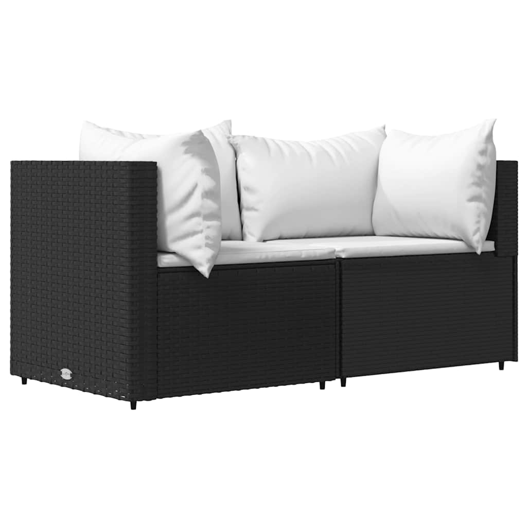 loungesæt til haven 3 dele med hynder polyrattan sort