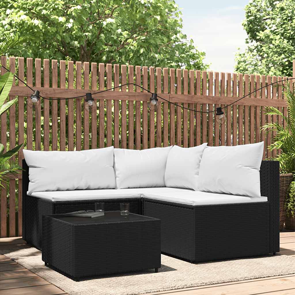 loungesæt til haven 4 dele med hynder polyrattan sort