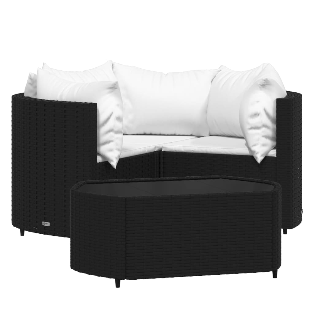 loungesæt til haven 4 dele med hynder polyrattan sort