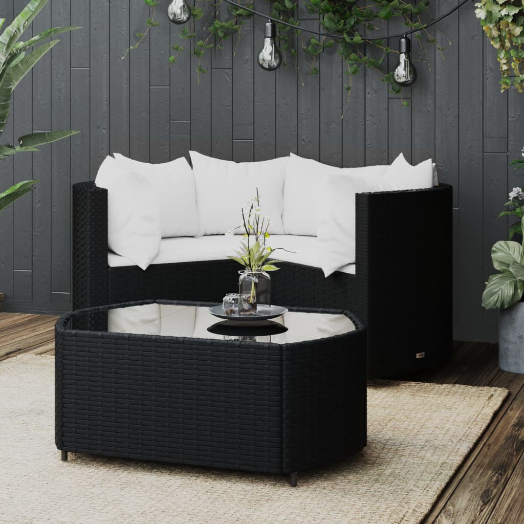 loungesæt til haven 4 dele med hynder polyrattan sort