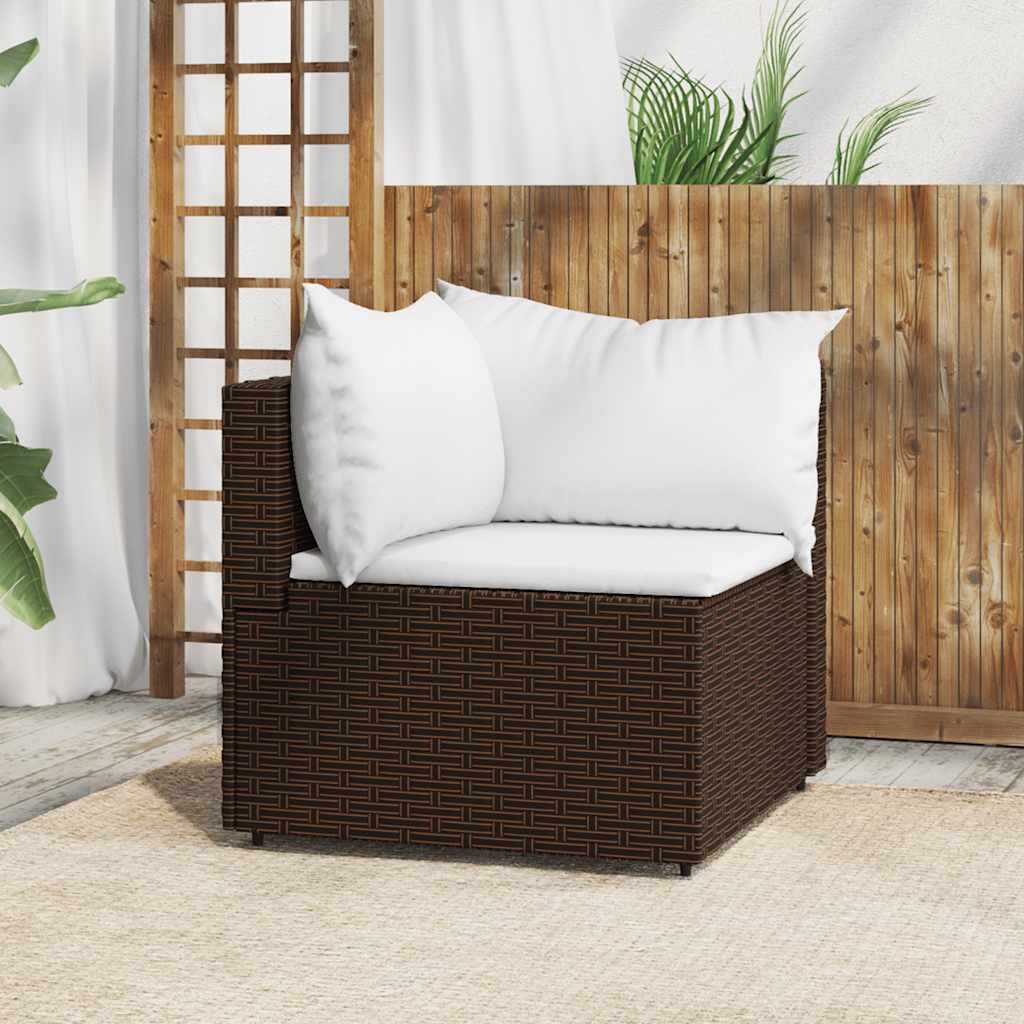 hjørnemodul til havesofa med hynder polyrattan brun