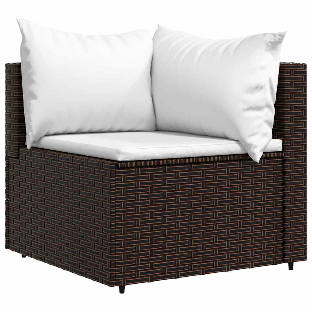 loungesæt til haven 3 dele med hynder polyrattan brun