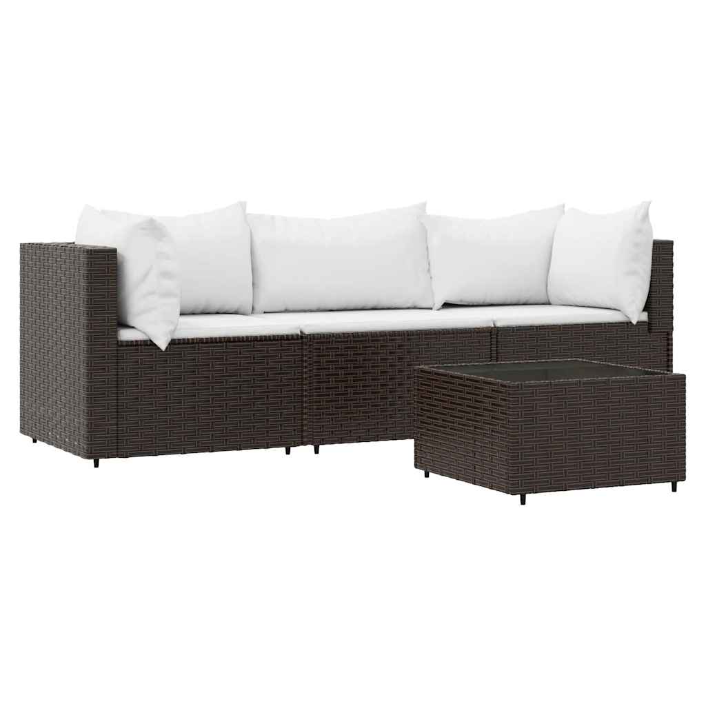 loungesæt til haven 4 dele med hynder polyrattan brun