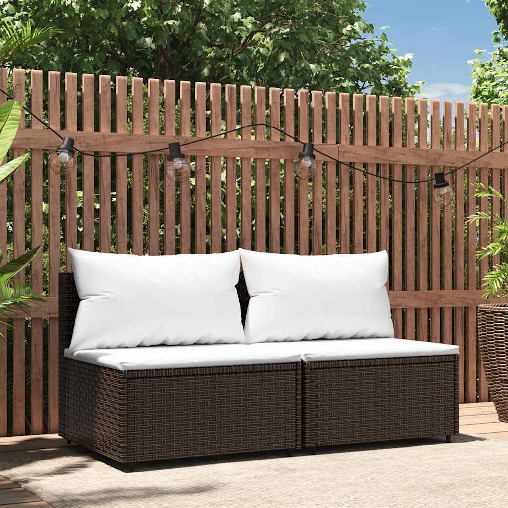 midtermoduler til havesofa 2 stk. med hynder polyrattan brun