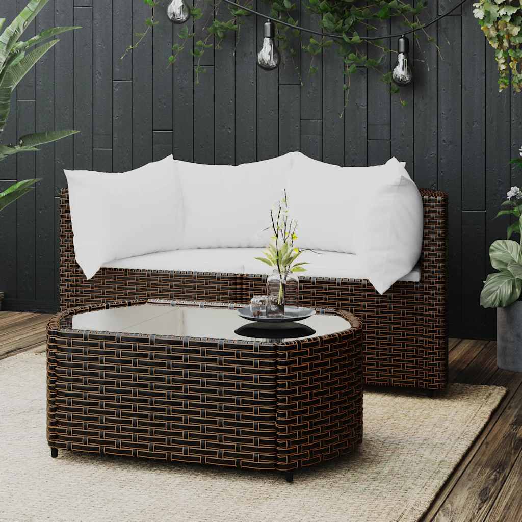 loungesæt til haven 3 dele med hynder polyrattan brun