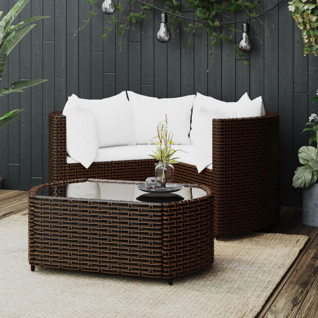 loungesæt til haven 4 dele med hynder polyrattan brun