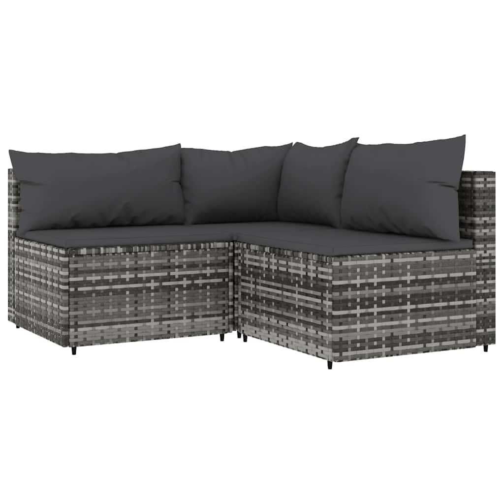 loungesæt til haven 3 dele med hynder polyrattan grå