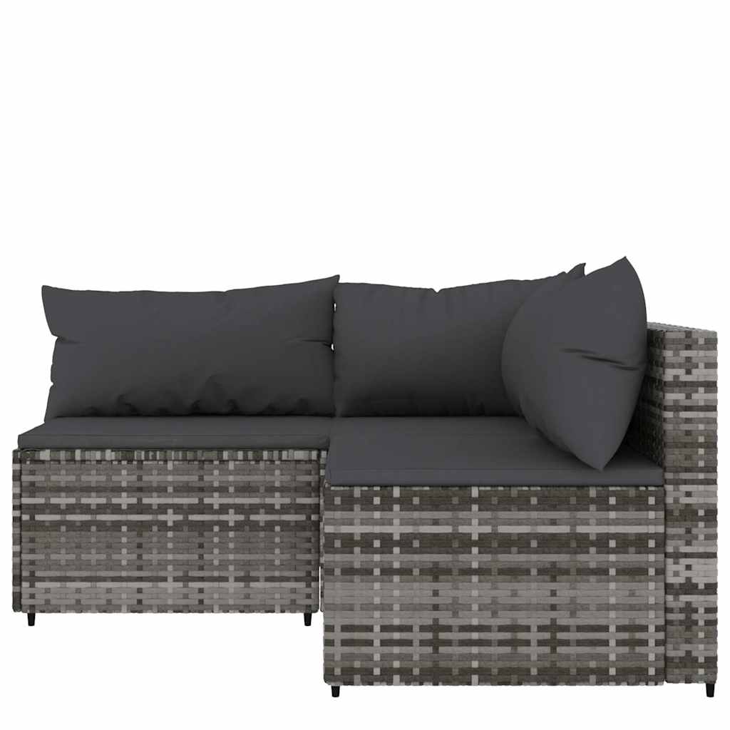 loungesæt til haven 3 dele med hynder polyrattan grå