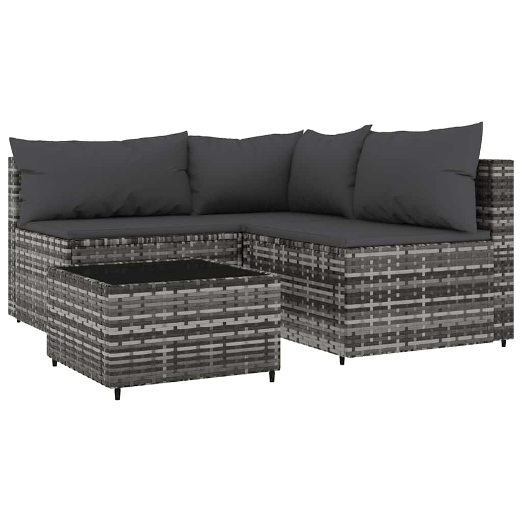 loungesæt til haven 4 dele med hynder polyrattan grå