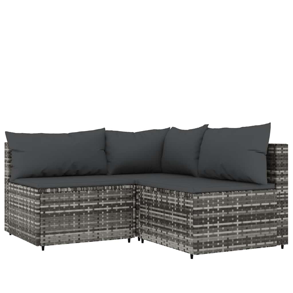 loungesæt til haven 4 dele med hynder polyrattan grå