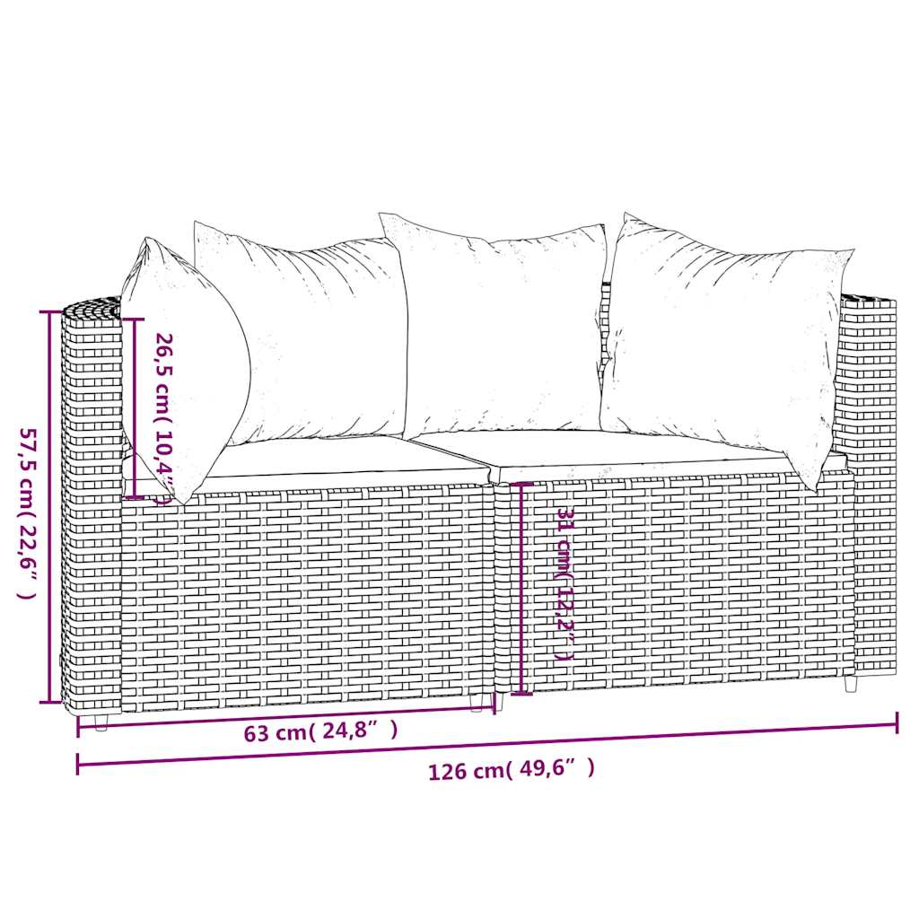 hjørnemoduler til havesofa 2 stk. med hynder polyrattan grå