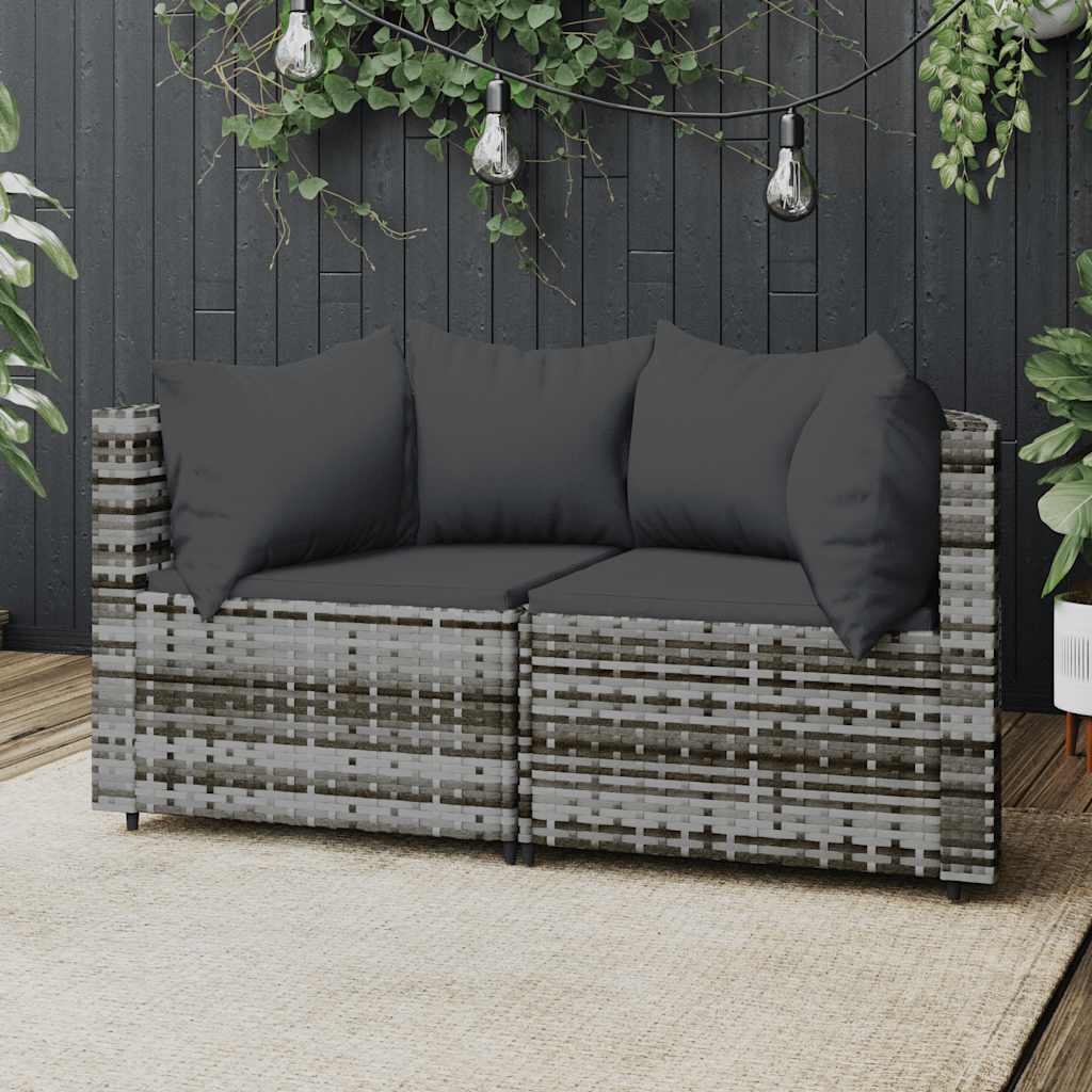 hjørnemoduler til havesofa 2 stk. med hynder polyrattan grå