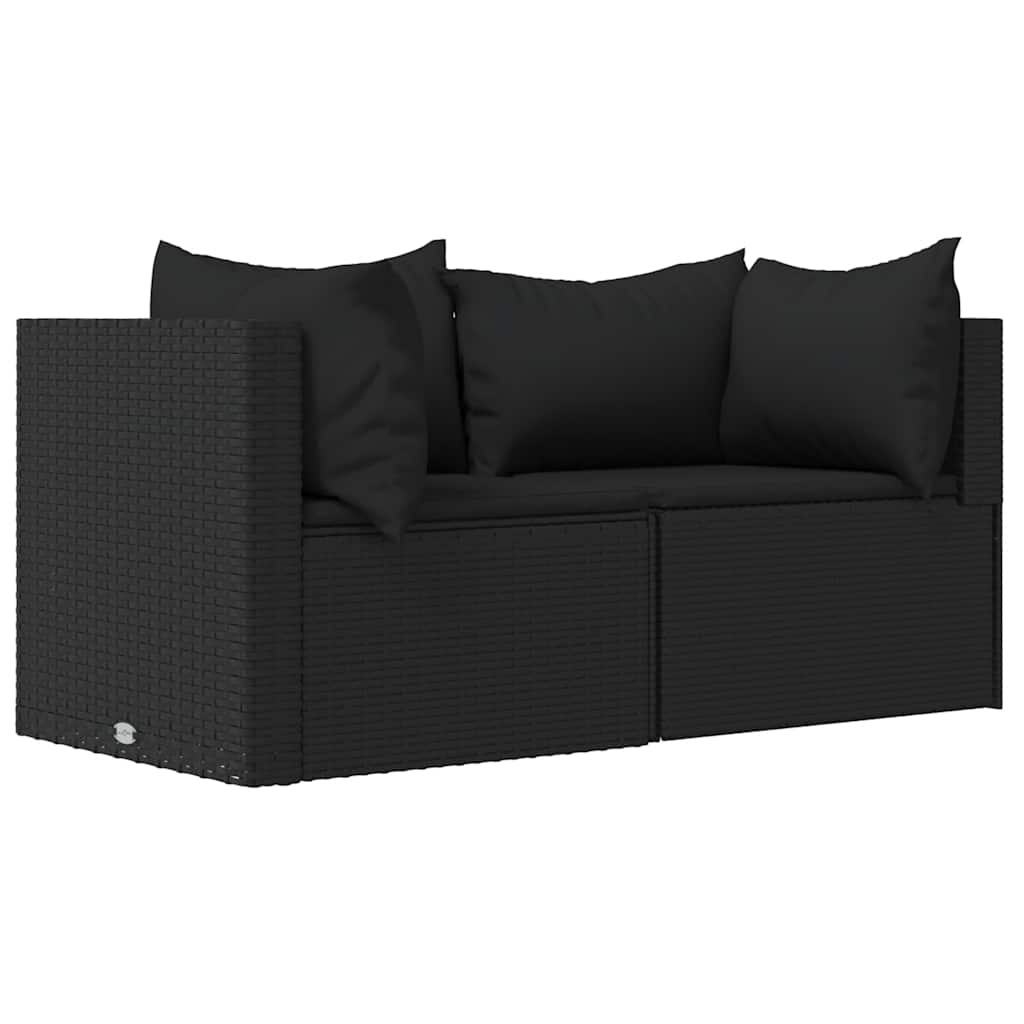 loungesæt til haven 3 dele med hynder polyrattan sort