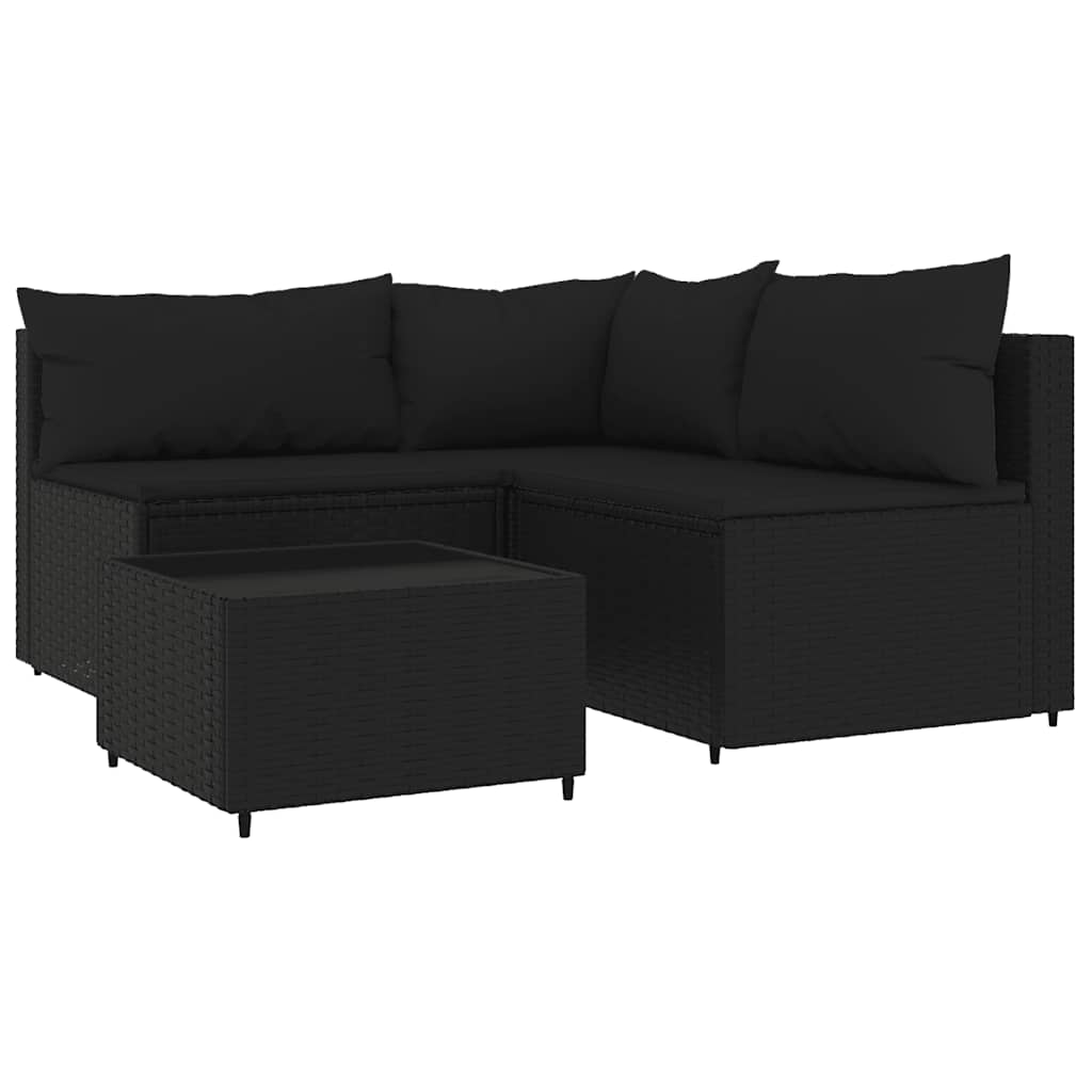 loungesæt til haven 4 dele med hynder polyrattan sort