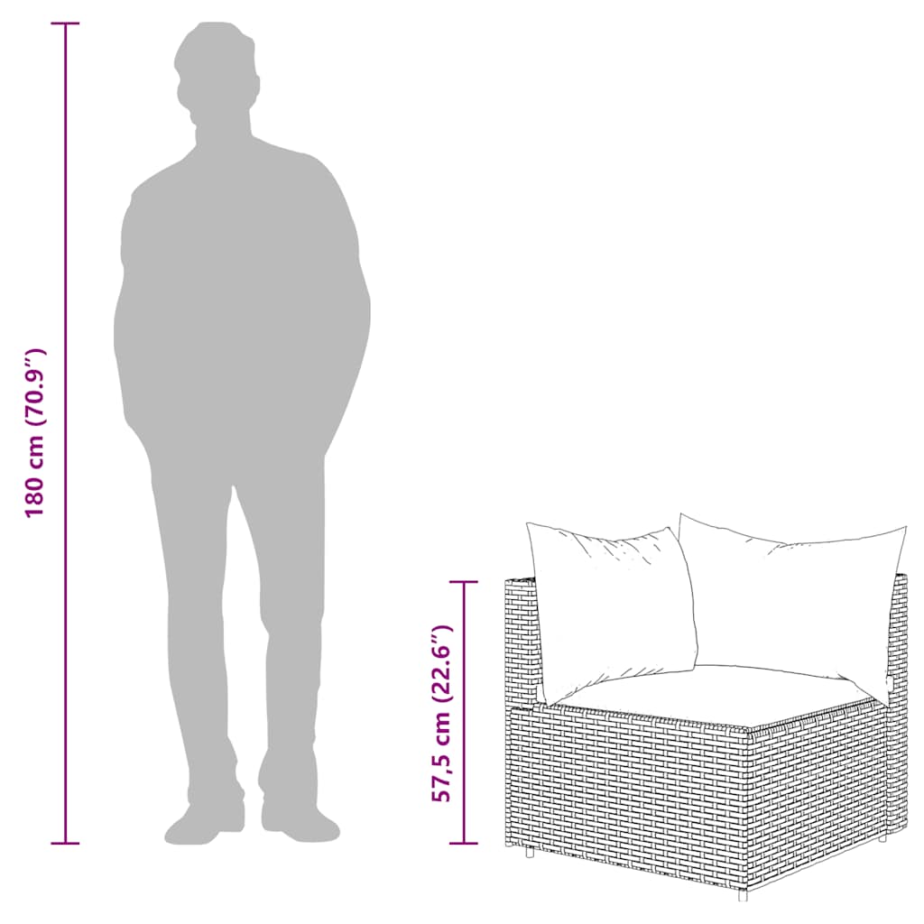 loungesæt til haven 3 dele med hynder polyrattan sort