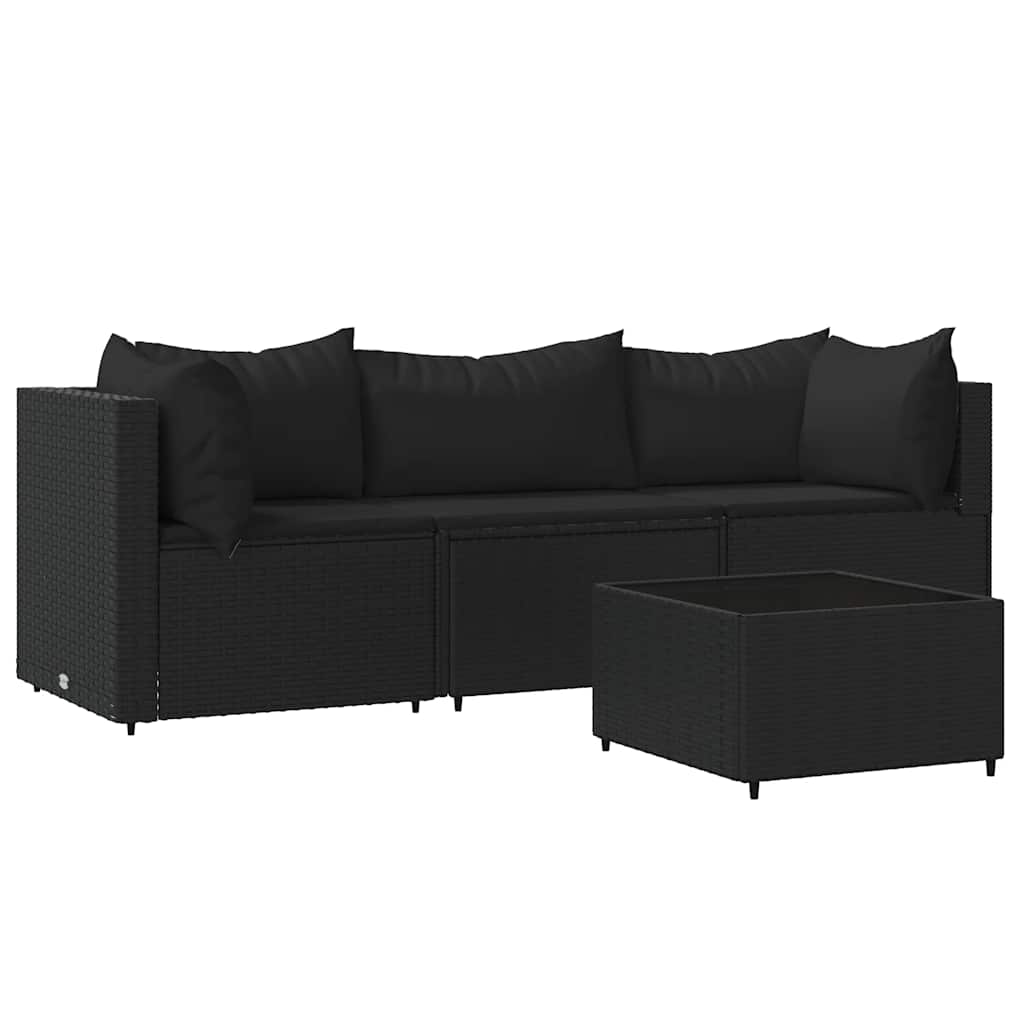 loungesæt til haven 4 dele med hynder polyrattan sort