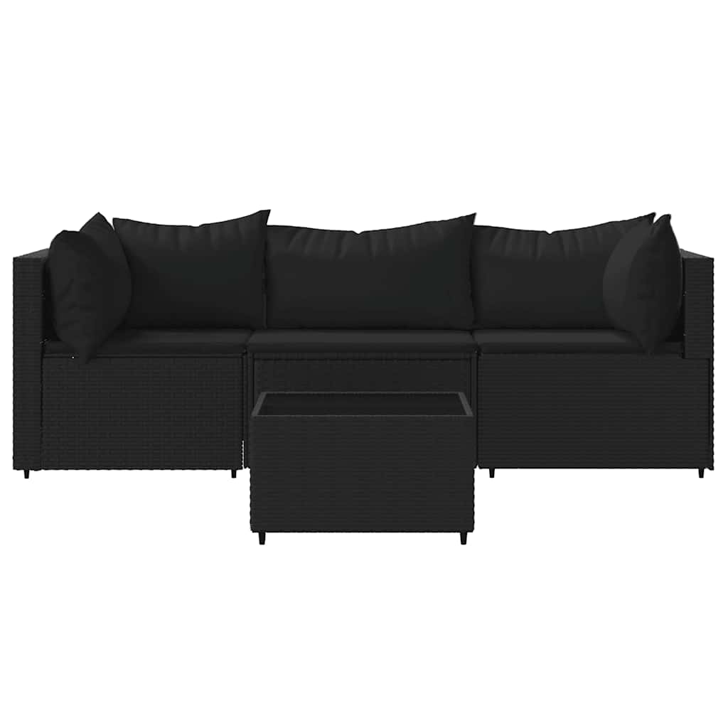 loungesæt til haven 4 dele med hynder polyrattan sort