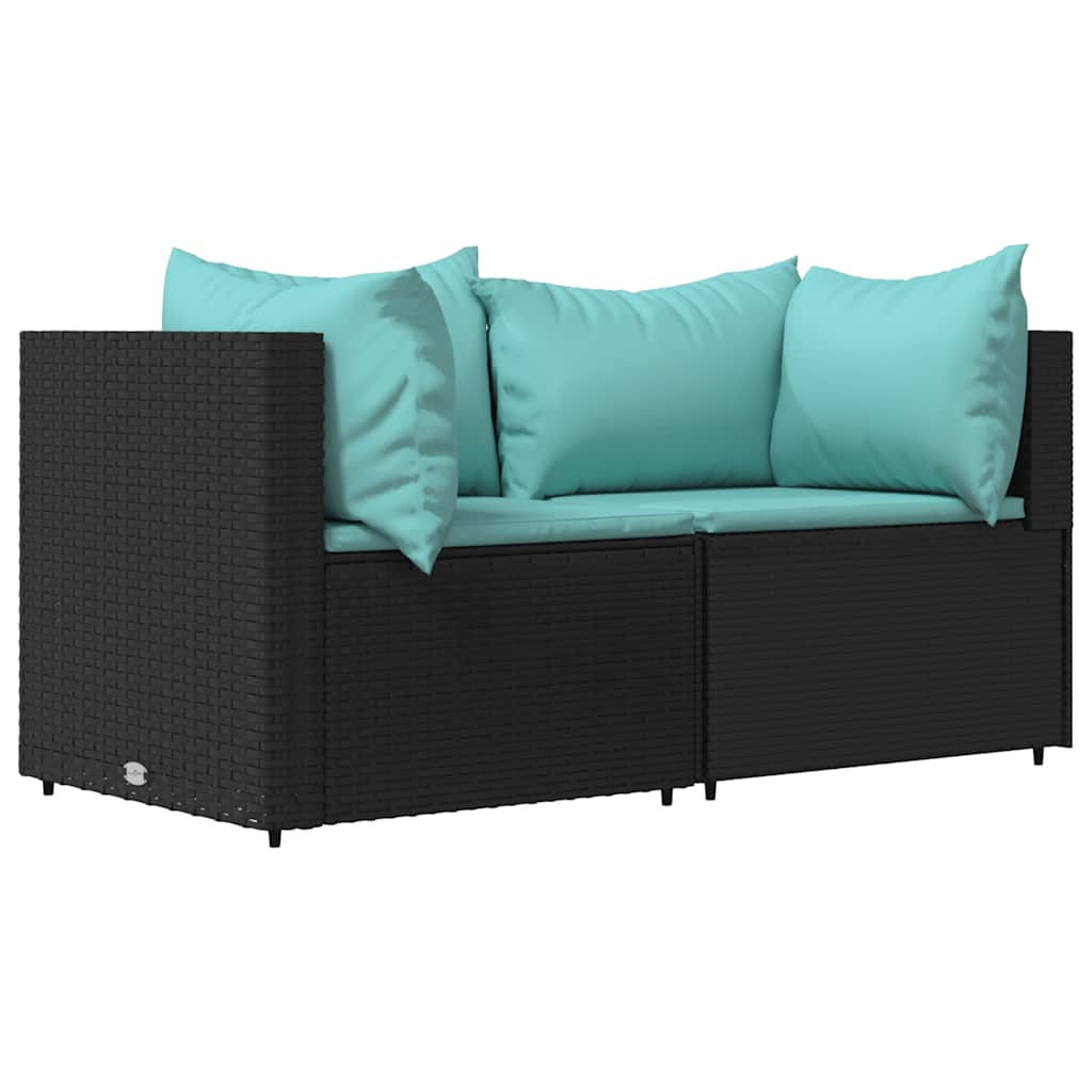 loungesæt til haven 3 dele med hynder polyrattan sort