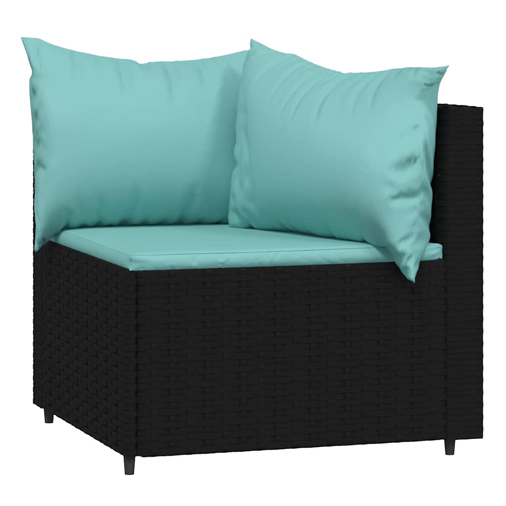loungesæt til haven 3 dele med hynder polyrattan sort